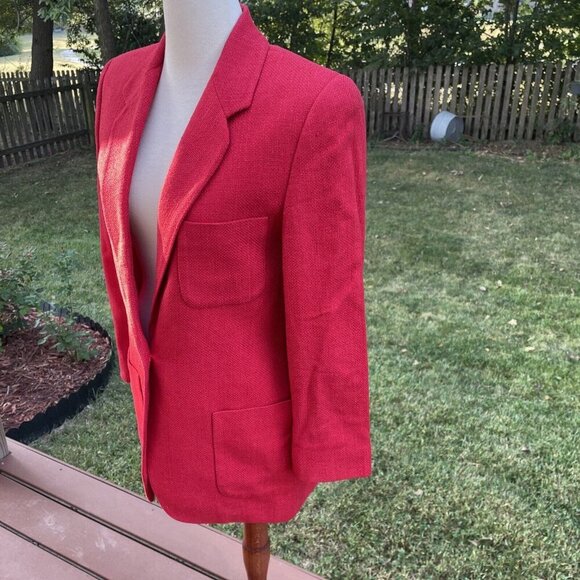 Vintage Ellen Tracy Red Silk Blazer Size 10 With Pockets & Button Details - Picture 9 of 13